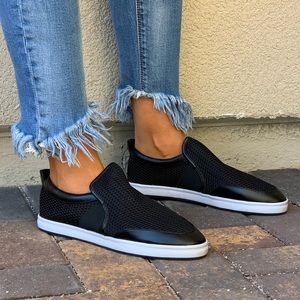 Black Slip On Lightweight Perforated Mesh Sneakers